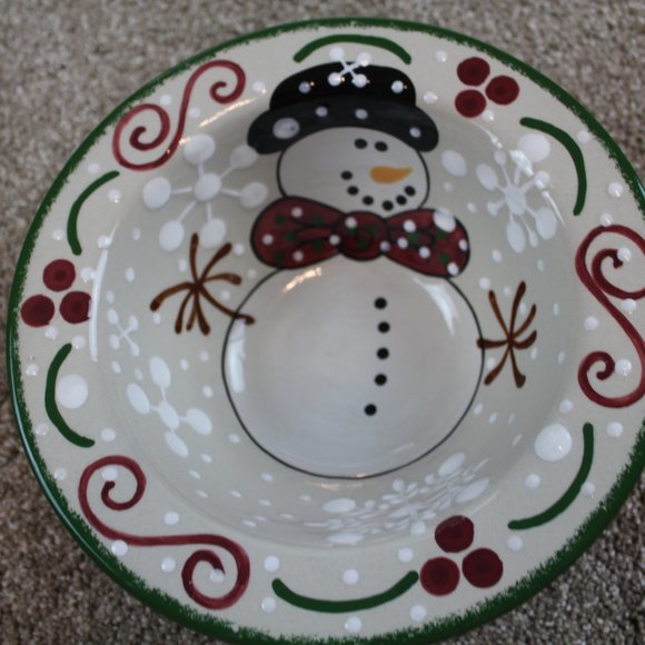 Expressly Yours Christmas Snowman Tree Snow Small Serving Bowl Vintage 9" RARE - Picture 2 of 9